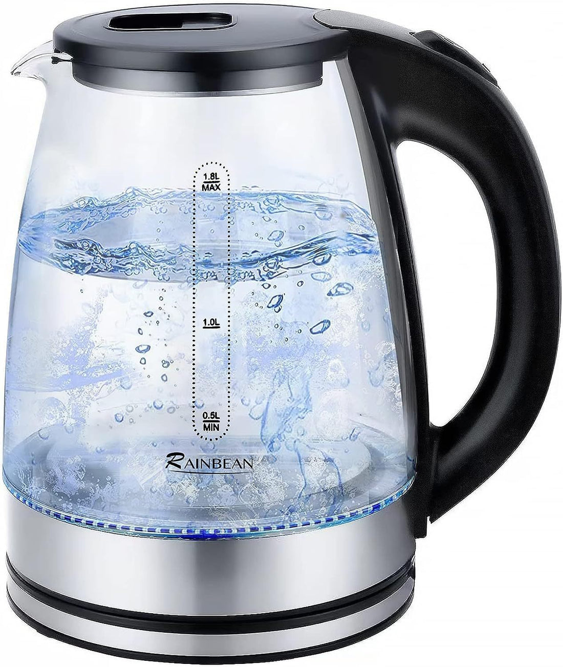 Electric Kettle Water Boiler, 1.8L Electric Tea Kettle, Wide Opening Hot Water Boiler With LED Light, Auto Shut-Off &amp; Boil Dry Protection, Glass Black